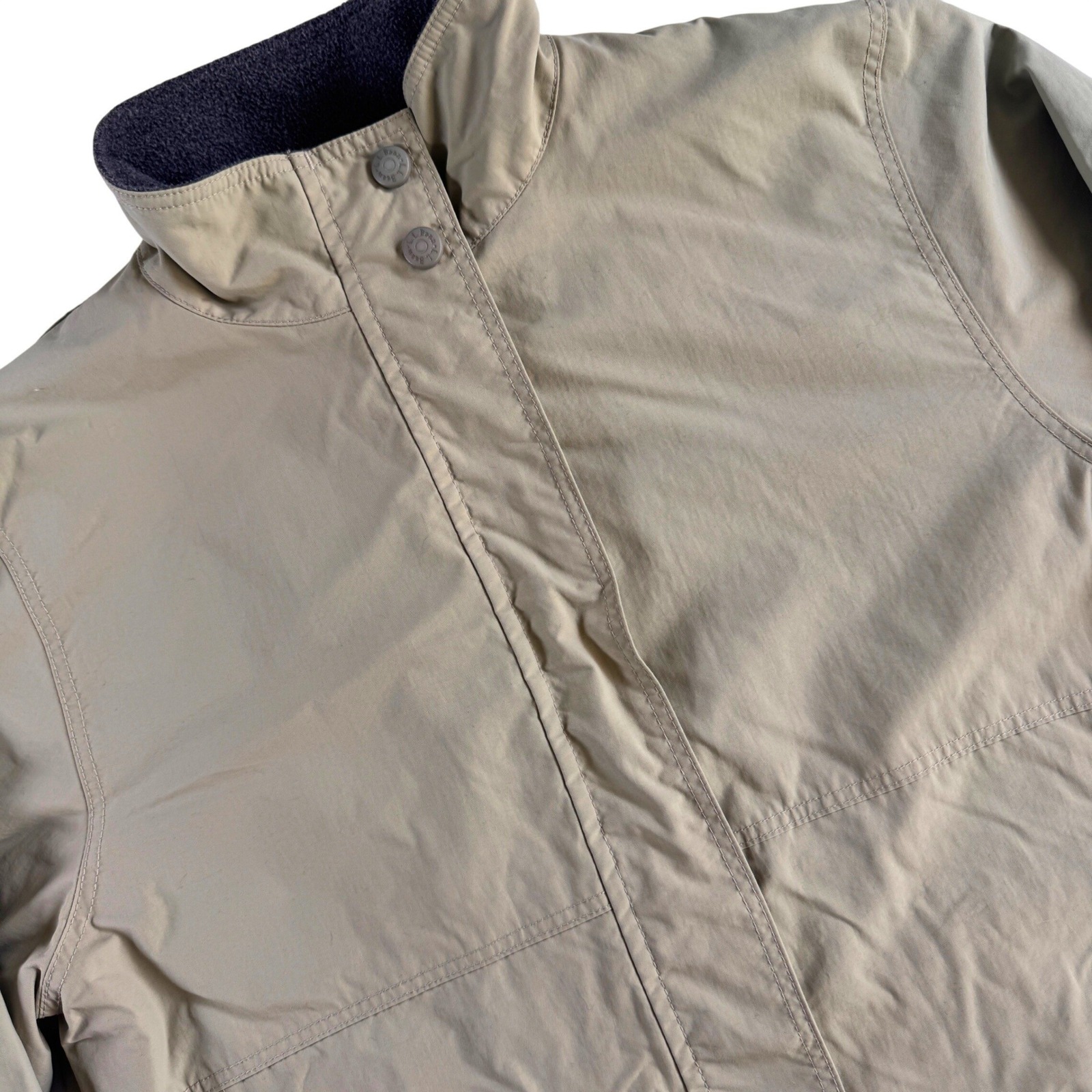 L.L. Bean Fleece Lined Jacket Women Xs Tan Full Zip Nylon Shell O Cgp5